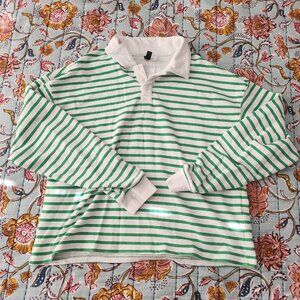 Long-sleeved Green Stripped Polo Shirt